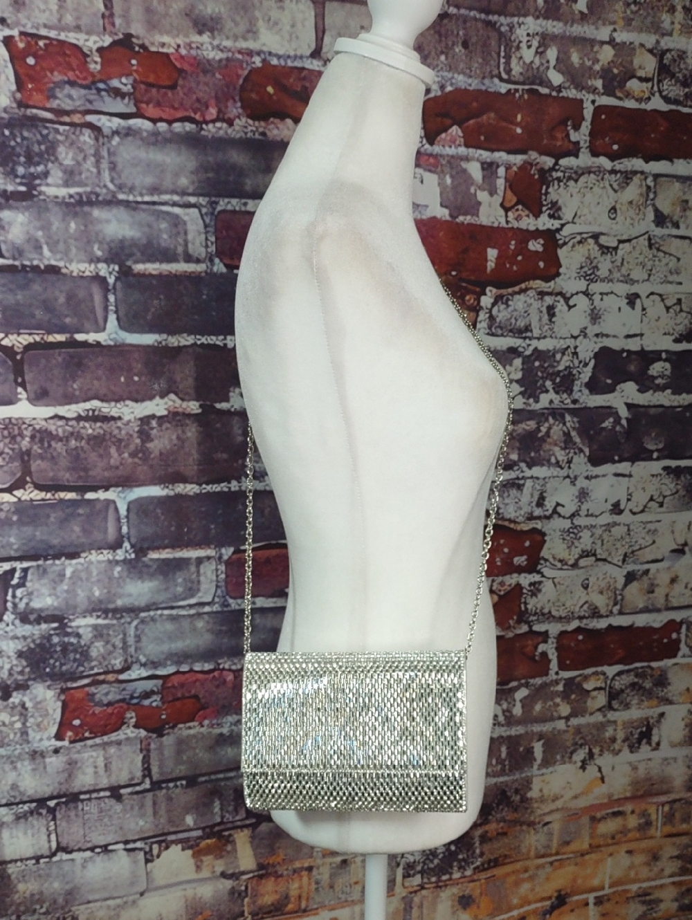 INC Silver Rhinestone Crossbody Evening Clutch